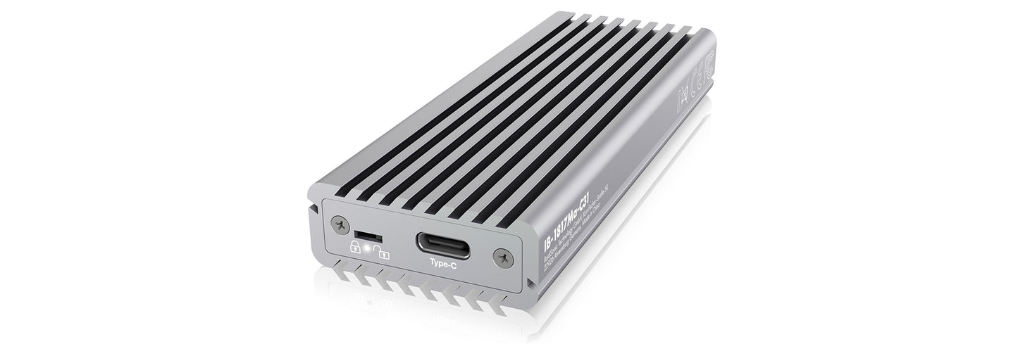 ICY BOX IB - 1817Ma - C31 - Type - C® USB 3.2 Gen 2 zu PCIe NVMe M.2 2230/2242/2260/2280 SSD Gehäuse mit Schreibschutz - SSD - M.2 - PCI Express 3.0 - 10 Gbit/s - USB Anschluss - Silber - Gehäuse