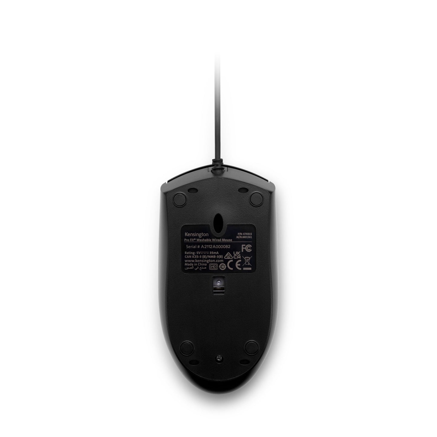 Kensington Pro Fit Abwaschbare Maus - Beidhändig - Optisch - USB - 1600 DPI - Schwarz - Maus
